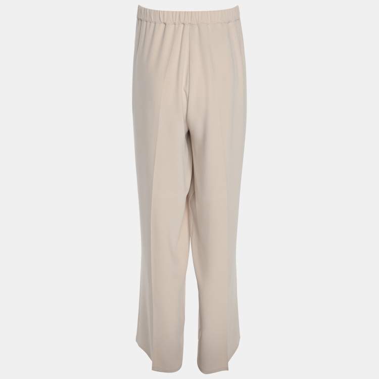 Pre Owned Marina Rinaldi Beige Crepe Trousers L