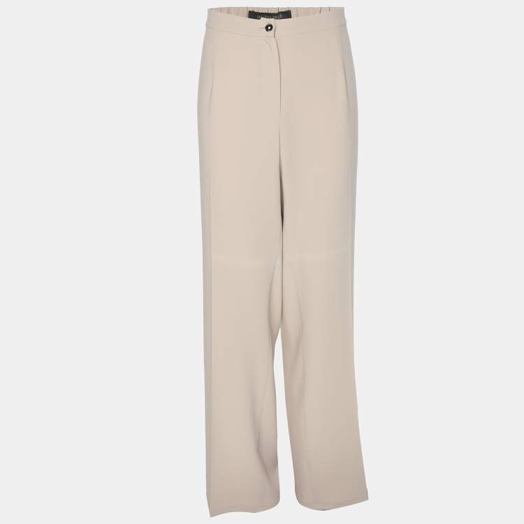 Pre Owned Marina Rinaldi Beige Crepe Trousers L