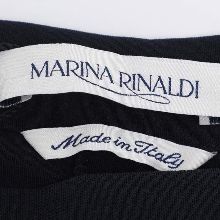 Pre Owned Marina Rinaldi Navy Blue Crepe Trousers L