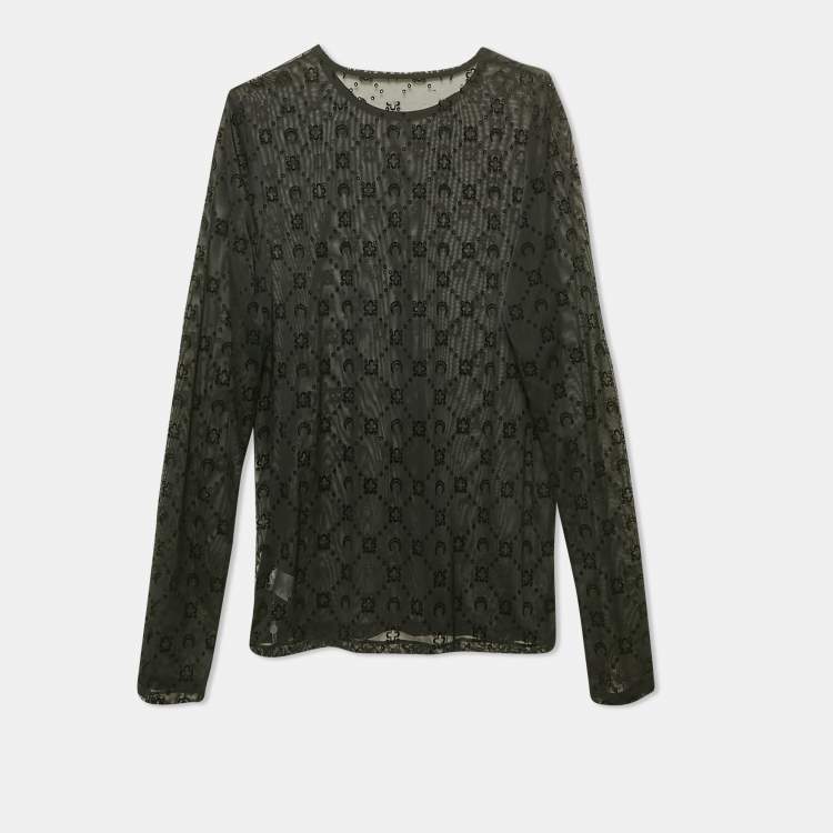 Pre Owned Marine Serre Black Flock Print Mesh Long Sleeve Top M
