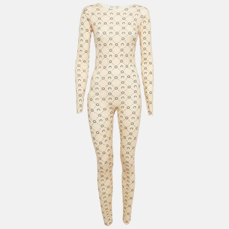 Pre Owned Marine Serre Beige Printed Jersey Jumpsuit L
