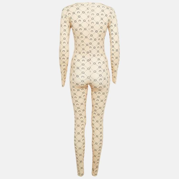 Pre Owned Marine Serre Beige Printed Jersey Jumpsuit L