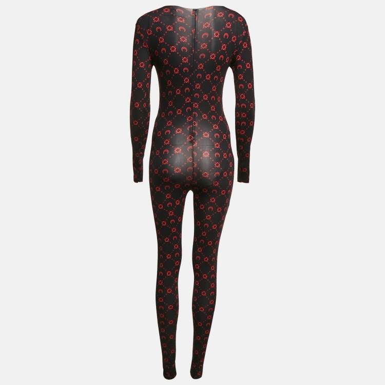 Pre Owned Marine Serre Black Printed Jersey Long Sleeve Jumpsuit M
