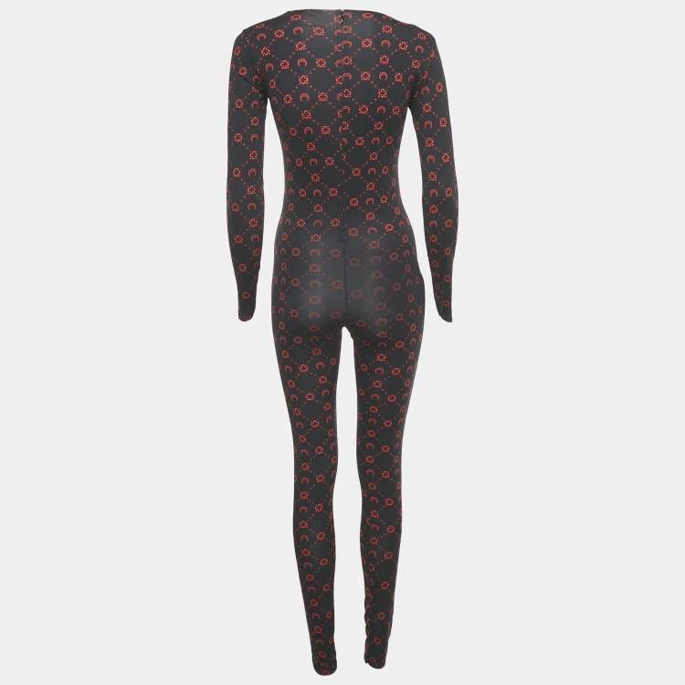 Pre Owned Marine Serre Black Printed Jersey Long Sleeve Jumpsuit L