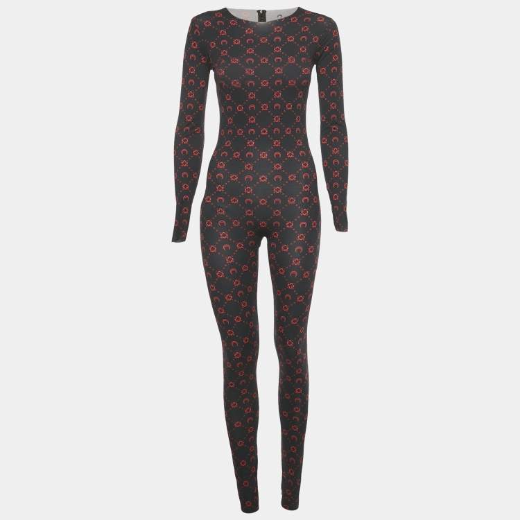 Pre Owned Marine Serre Black Printed Jersey Long Sleeve Jumpsuit L