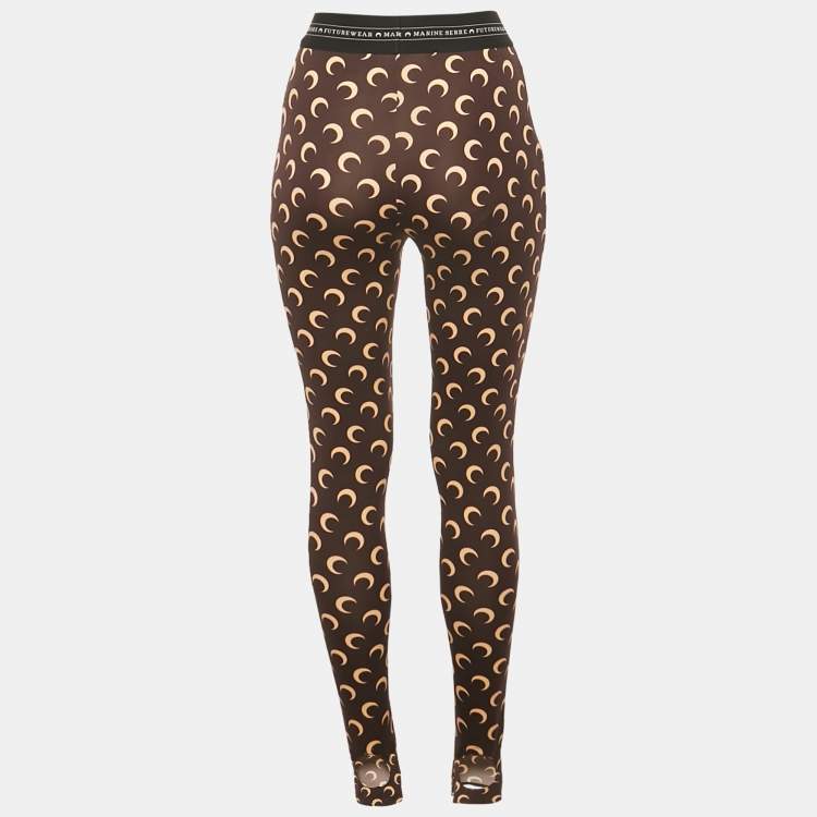 Pre Owned Marine Serre Brown Moon Print Jersey Stirrup Leggings S