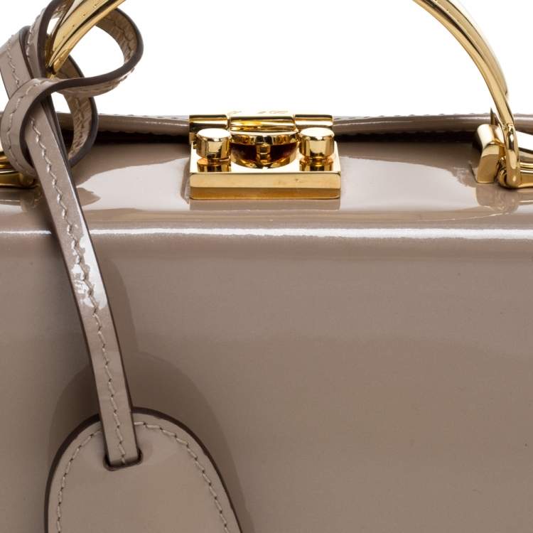 Pre Owned Mark Cross Beige Patent Leather Mini Grace Box Bag