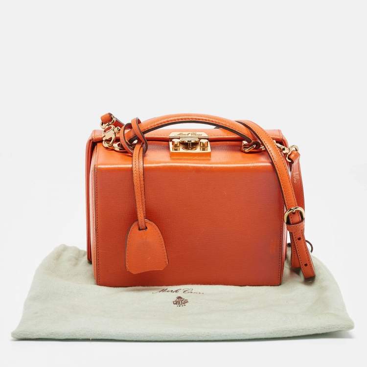 Pre Owned Mark Cross Orange Leather Small Grace Box Bag