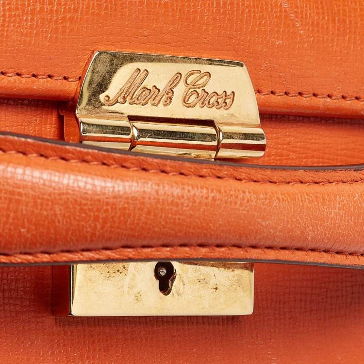 Pre Owned Mark Cross Orange Leather Small Grace Box Bag