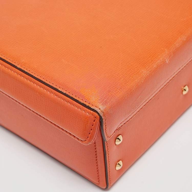 Pre Owned Mark Cross Orange Leather Small Grace Box Bag