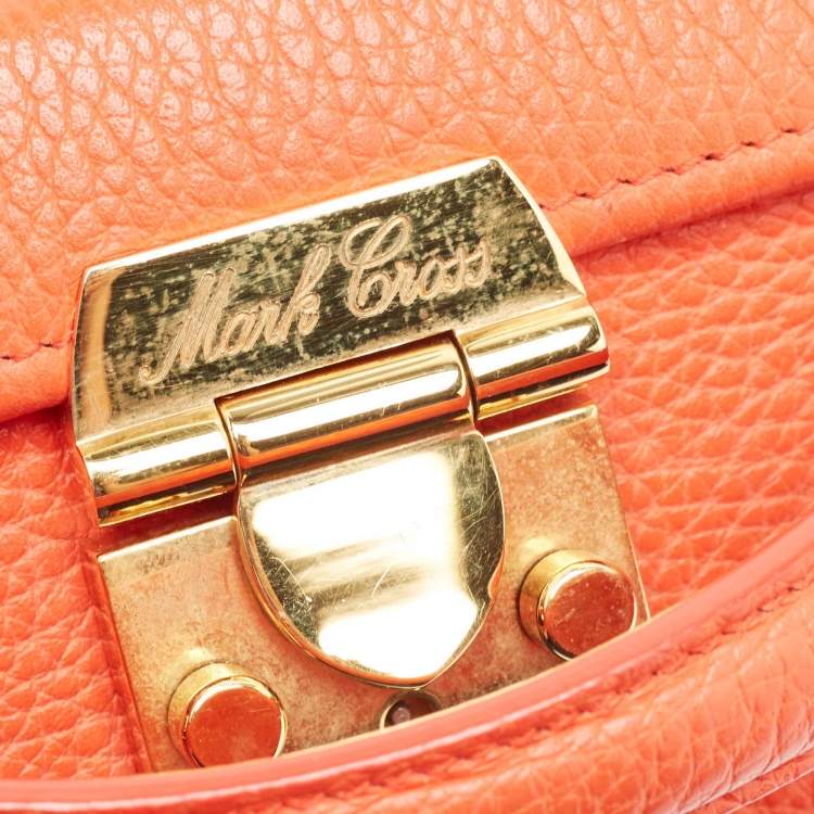 Pre Owned Mark Cross Orange Leather Grace Box Bag