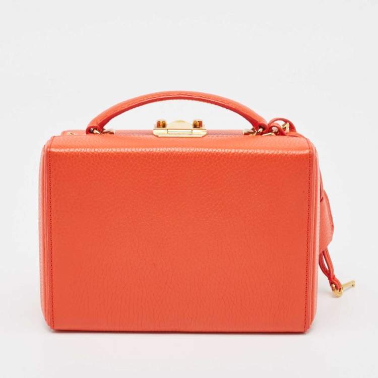 Pre Owned Mark Cross Orange Leather Grace Box Bag