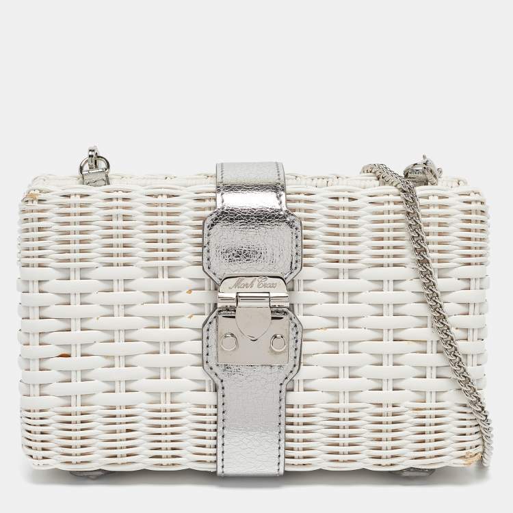 Mark Cross White Siler Woven Rattan and Patent Leather Chain Clutch Mark Cross TLC