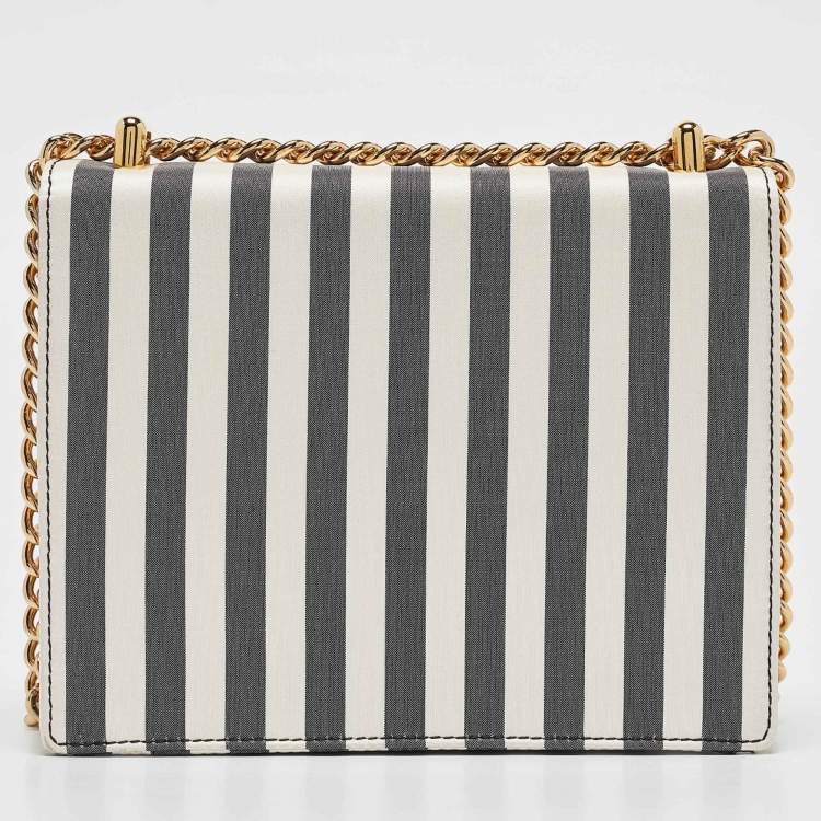 Pre Owned Mark Cross Grey/White Satin Stripe Zelda Chain Bag