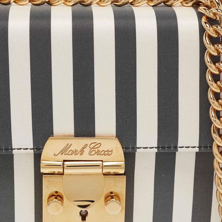 Pre Owned Mark Cross Grey/White Satin Stripe Zelda Chain Bag