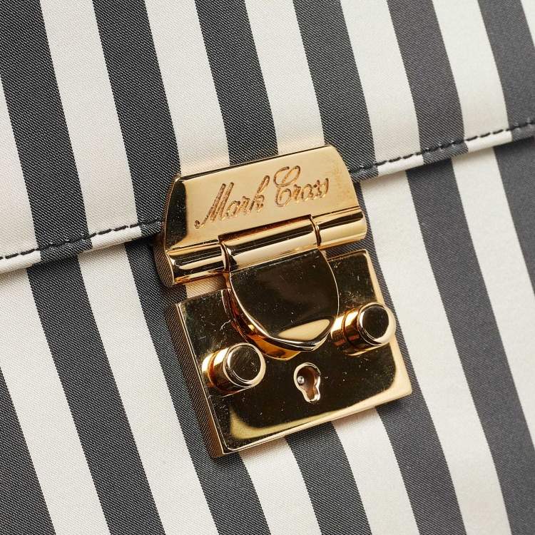 Pre Owned Mark Cross Grey/White Satin Stripe Zelda Chain Bag
