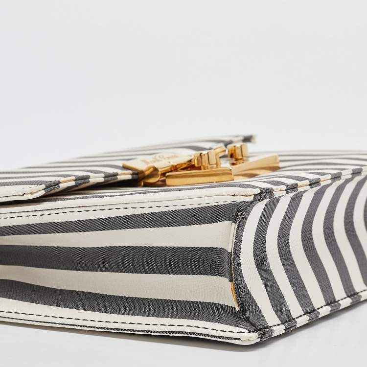 Pre Owned Mark Cross Grey/White Satin Stripe Zelda Chain Bag