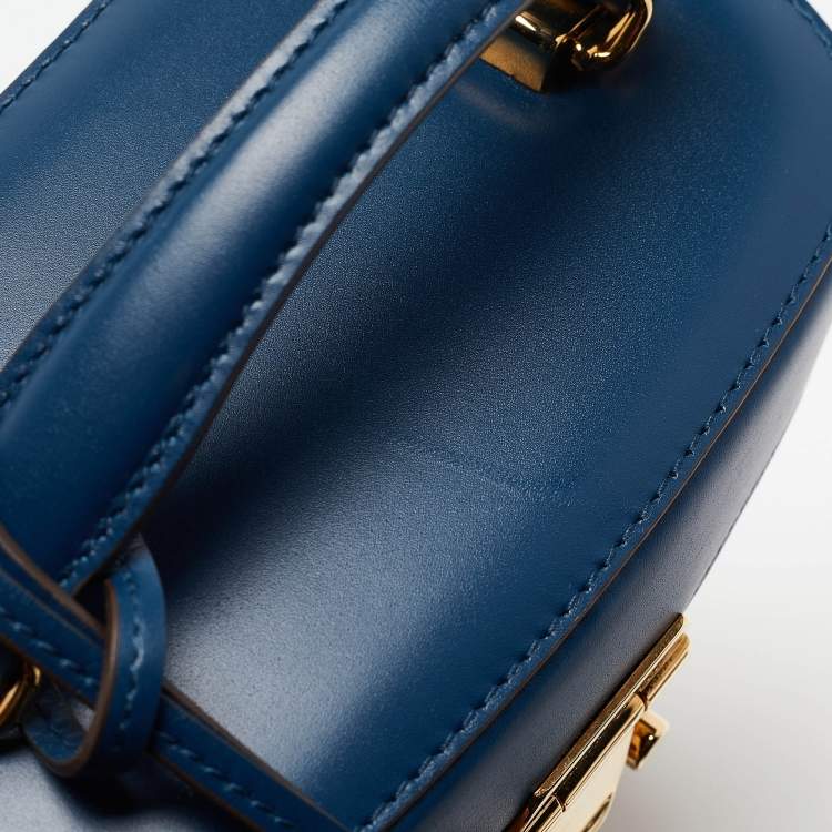 Pre Owned Mark Cross Navy Blue/Tan Rattan Benchley Top Handle Bag