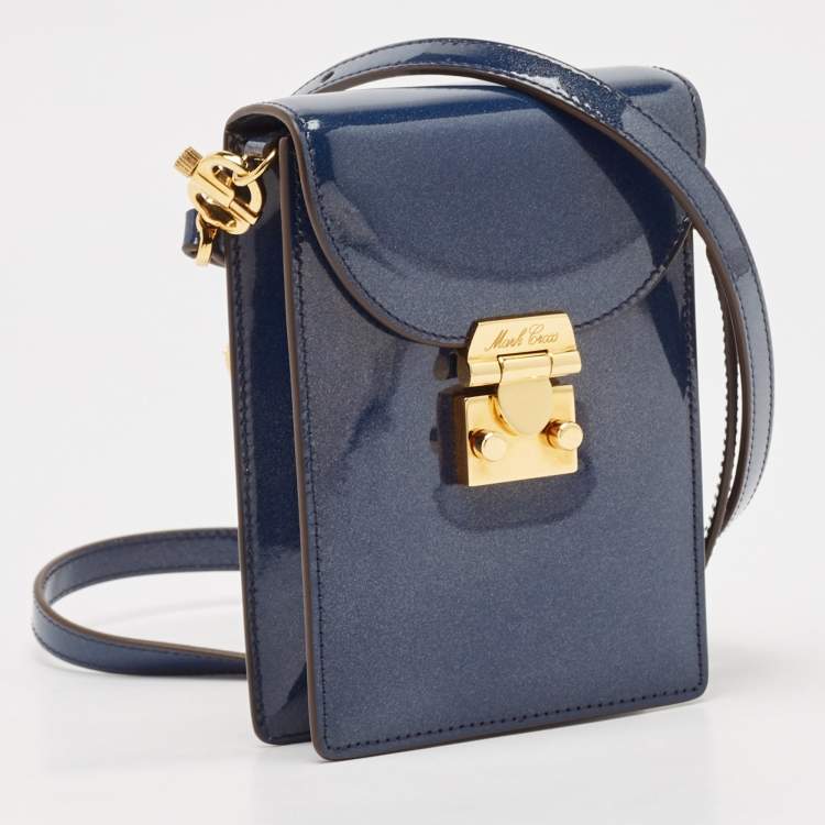 Pre Owned Mark Cross Blue Patent Leather Josephine Stardust Crossbody Bag