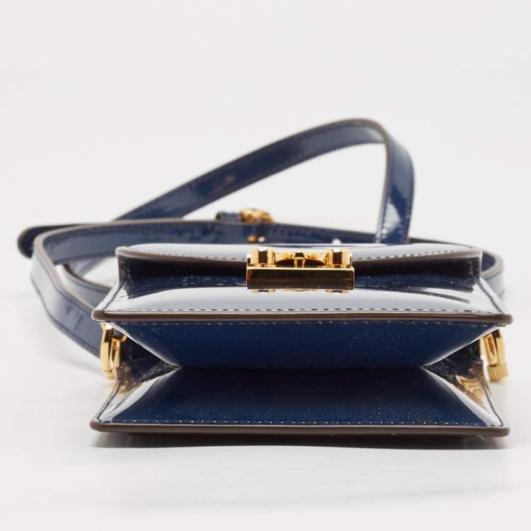 Pre Owned Mark Cross Blue Patent Leather Josephine Stardust Crossbody Bag