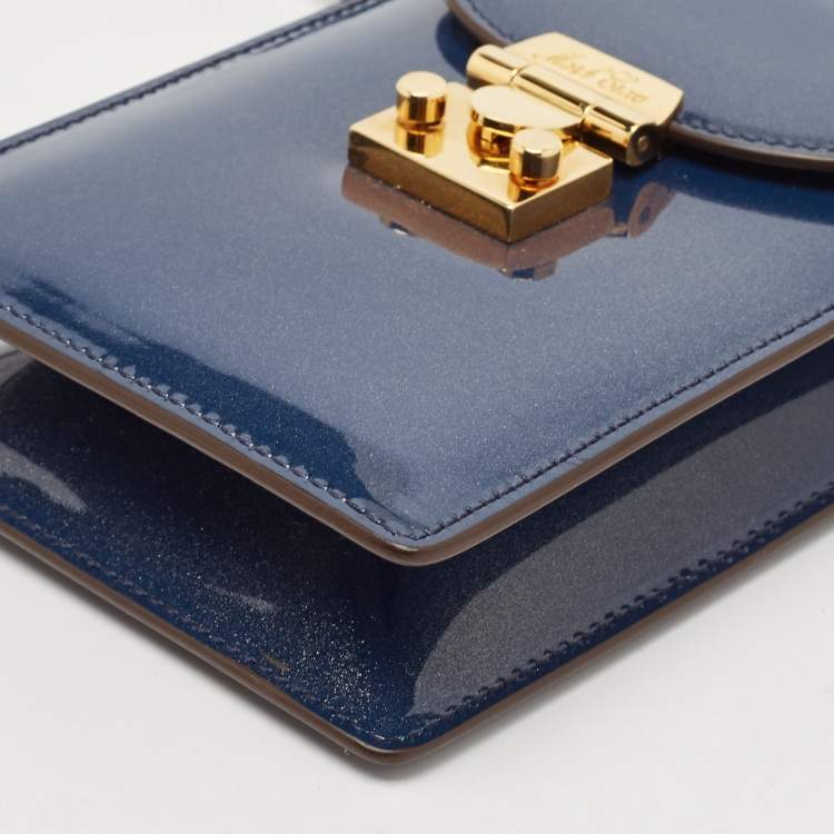 Pre Owned Mark Cross Blue Patent Leather Josephine Stardust Crossbody Bag