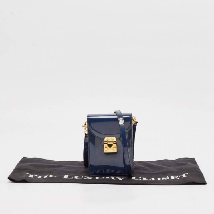 Pre Owned Mark Cross Blue Patent Leather Josephine Stardust Crossbody Bag