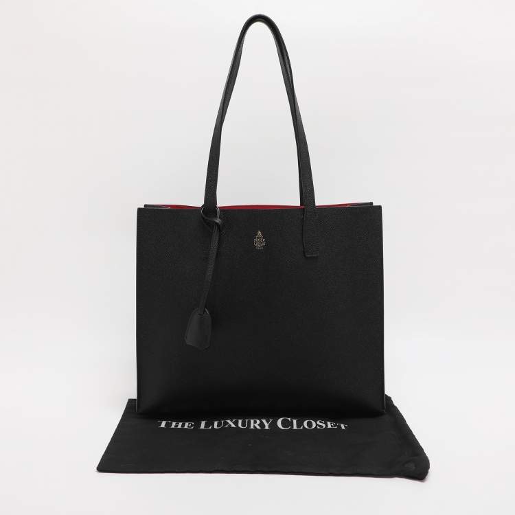 Pre Owned Mark Cross Black Leather Shopper Tote