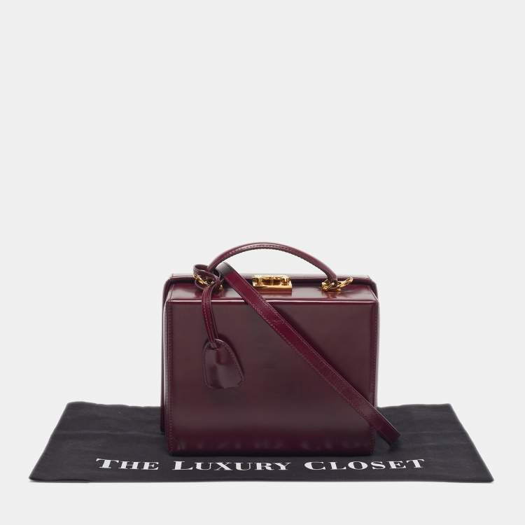 Pre Owned Mark Cross Grace Box Purple Leather Bag