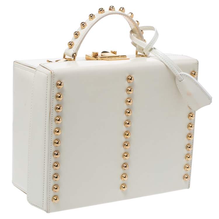 Pre Owned Mark Cross Off White Leather Grace Studded Box Bag