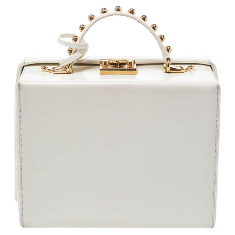 Pre Owned Mark Cross Off White Leather Grace Studded Box Bag