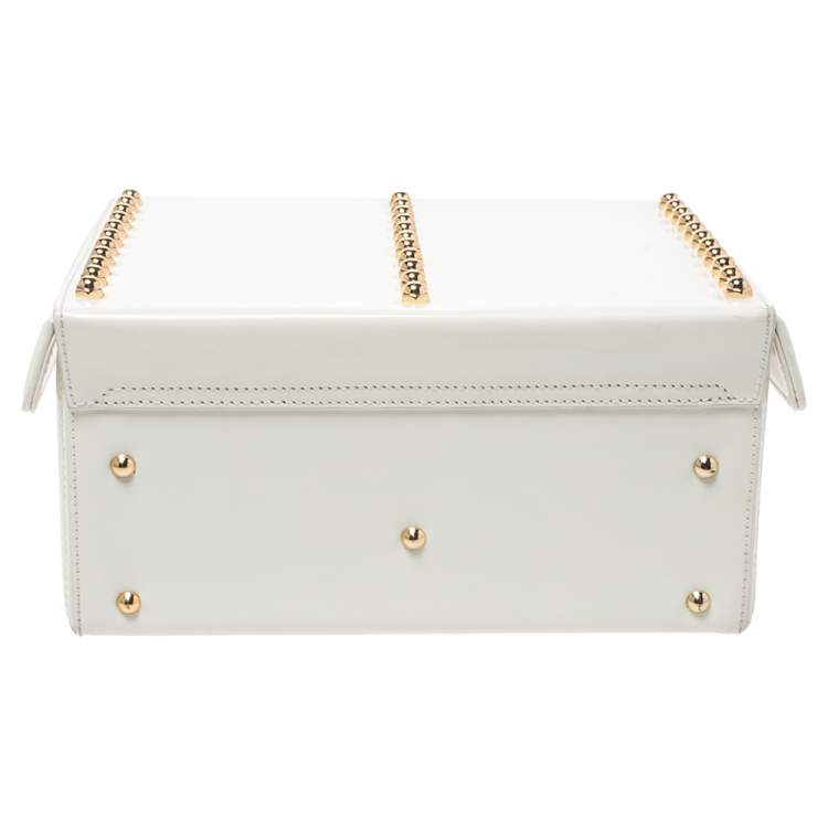 Pre Owned Mark Cross Off White Leather Grace Studded Box Bag