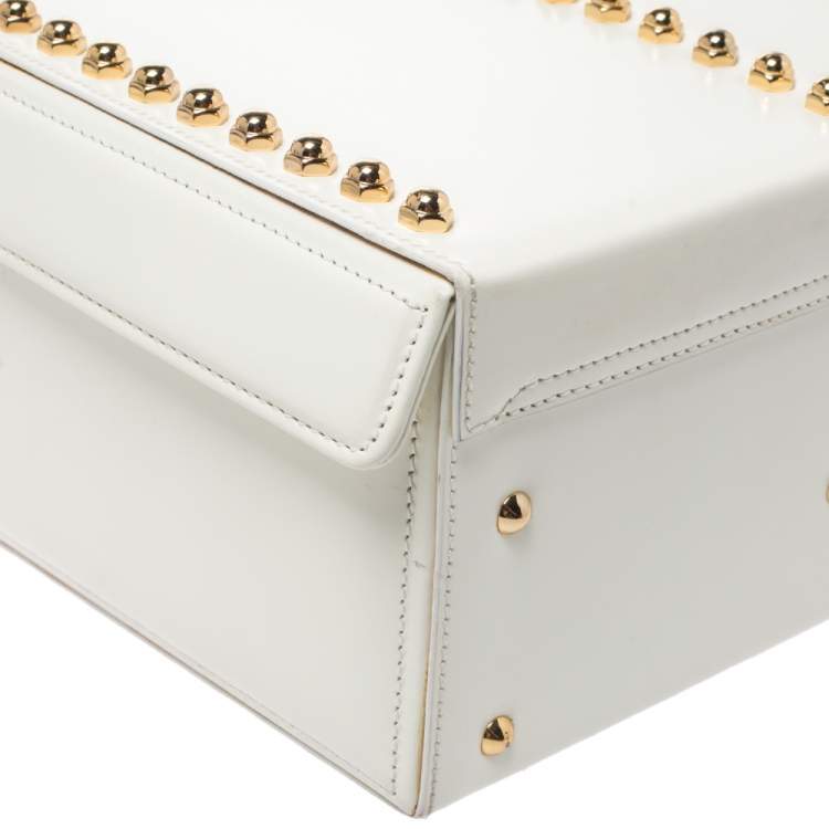 Pre Owned Mark Cross Off White Leather Grace Studded Box Bag
