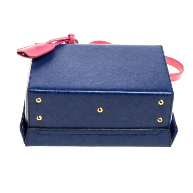 Pre Owned Mark Cross Blue/Pink Leather Grace Box Bag
