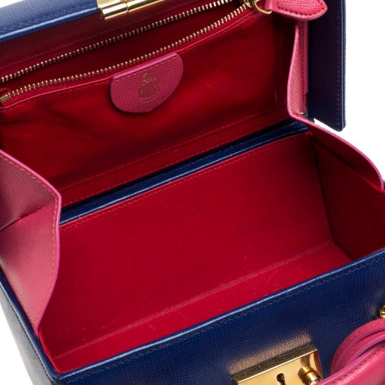 Pre Owned Mark Cross Blue/Pink Leather Grace Box Bag