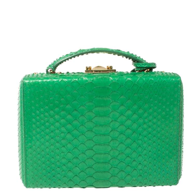 Pre Owned Mark Cross Green Python Small Grace Box Bag