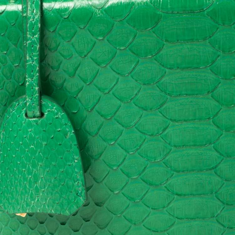 Pre Owned Mark Cross Green Python Small Grace Box Bag