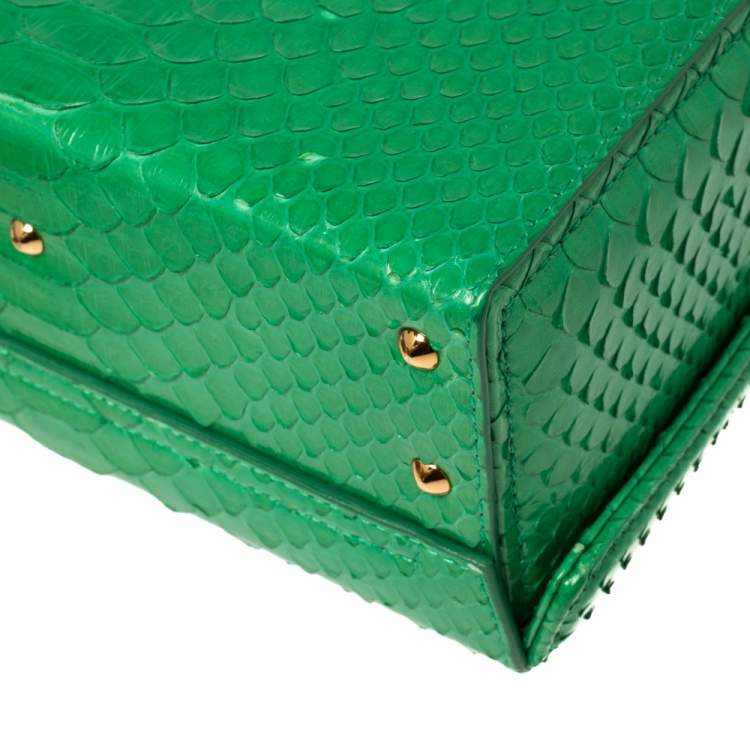 Pre Owned Mark Cross Green Python Small Grace Box Bag