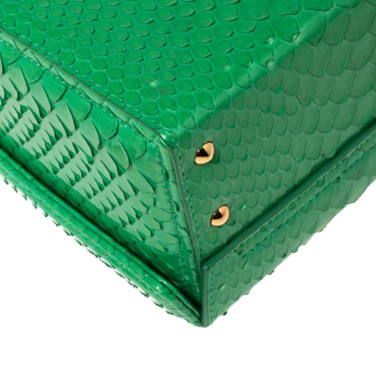 Pre Owned Mark Cross Green Python Small Grace Box Bag