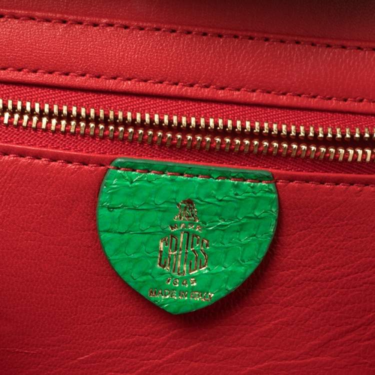 Pre Owned Mark Cross Green Python Small Grace Box Bag