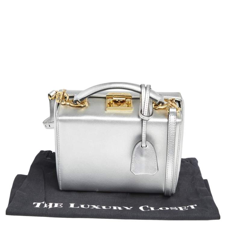 Pre Owned Mark Cross Silver Leather Small Grace Box Bag