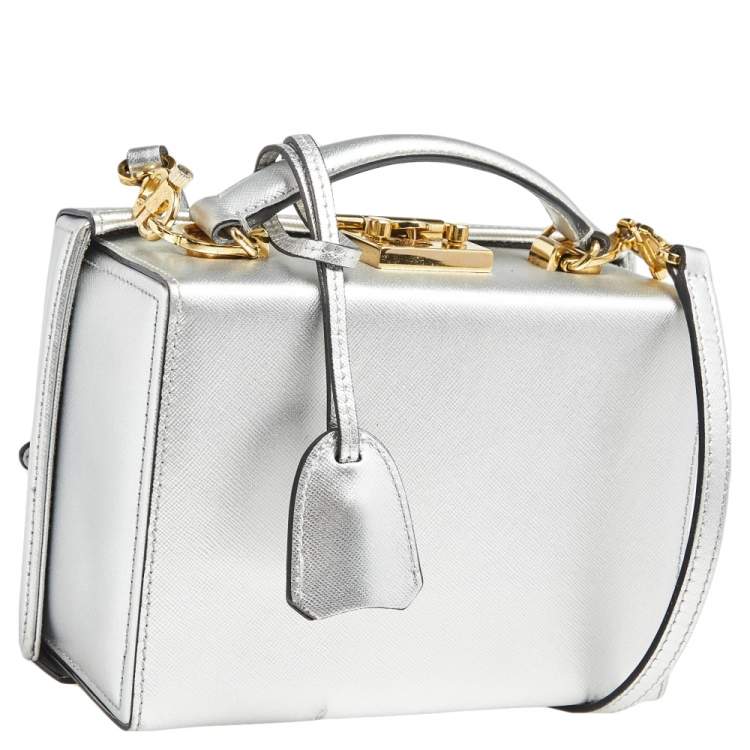 Pre Owned Mark Cross Silver Leather Small Grace Box Bag