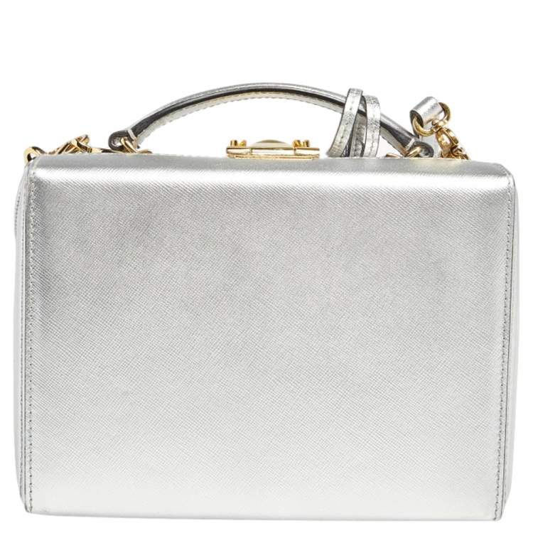 Pre Owned Mark Cross Silver Leather Small Grace Box Bag