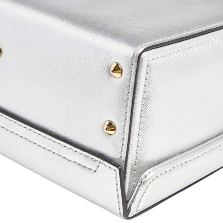 Pre Owned Mark Cross Silver Leather Small Grace Box Bag