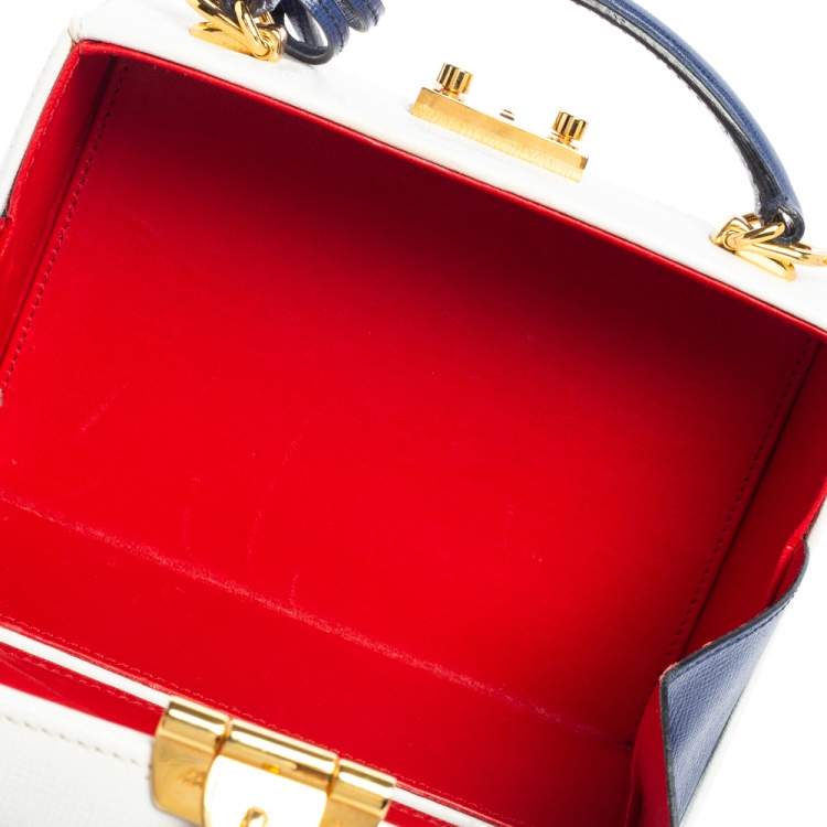 Pre Owned Mark Cross White/Blue Leather Small Grace Box Bag