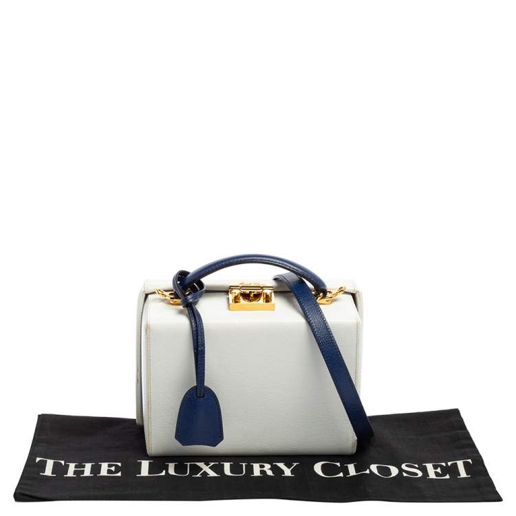 Pre Owned Mark Cross White/Blue Leather Small Grace Box Bag