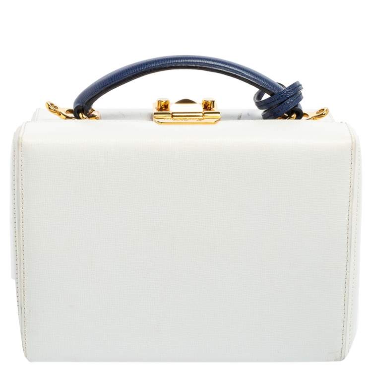 Pre Owned Mark Cross White/Blue Leather Small Grace Box Bag