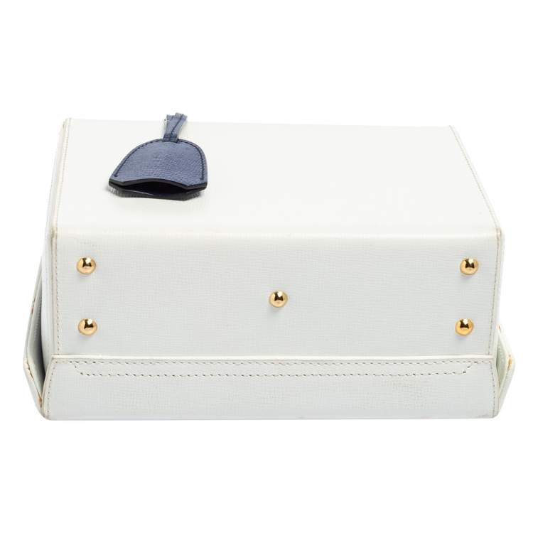 Pre Owned Mark Cross White/Blue Leather Small Grace Box Bag