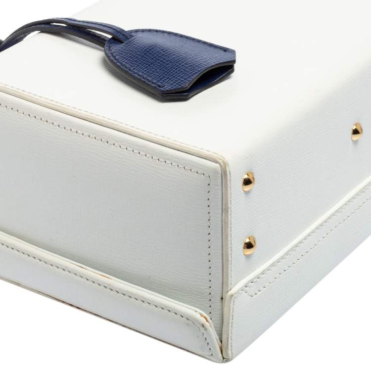 Pre Owned Mark Cross White/Blue Leather Small Grace Box Bag