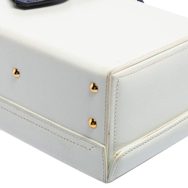 Pre Owned Mark Cross White/Blue Leather Small Grace Box Bag