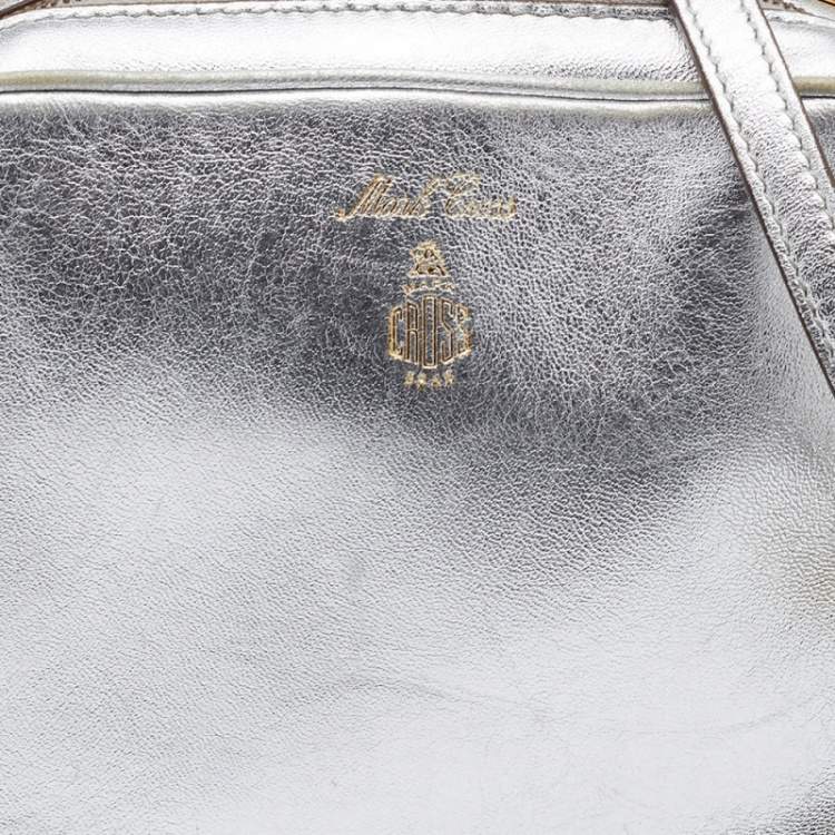 Pre Owned Mark Cross Metallic Silver Leather Baby Laura Top Handle Bag